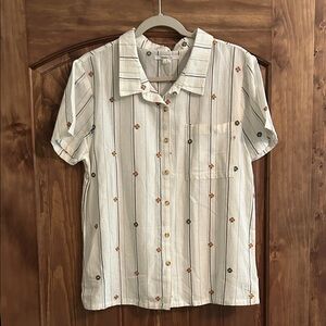 O'Neill Cream Floral Striped Button Down Shirt